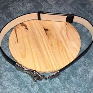 Lake Shore Drive Black Leather Belt Silver Toggle Close 34” Long